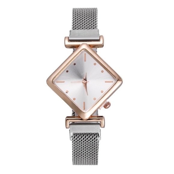 **ADIA* Silver x White Simple Square Shaped Mesh Fashion Watch - Picture 1 of 2